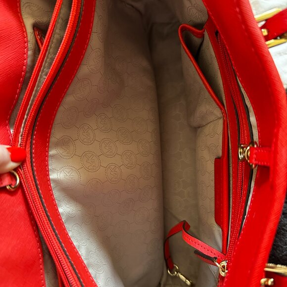 Michael by Michael Kors, Red Jet Set Leather Tote Bag - Picture 8 of 9